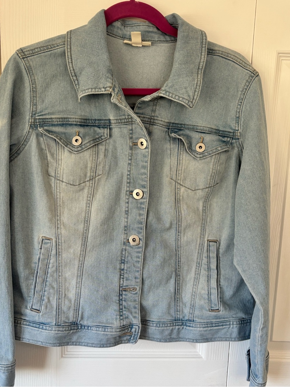 Style & Co XL Upcycled Light Wash Denim Jacket Americana Floral Truck Appliqué - Picture 2 of 11